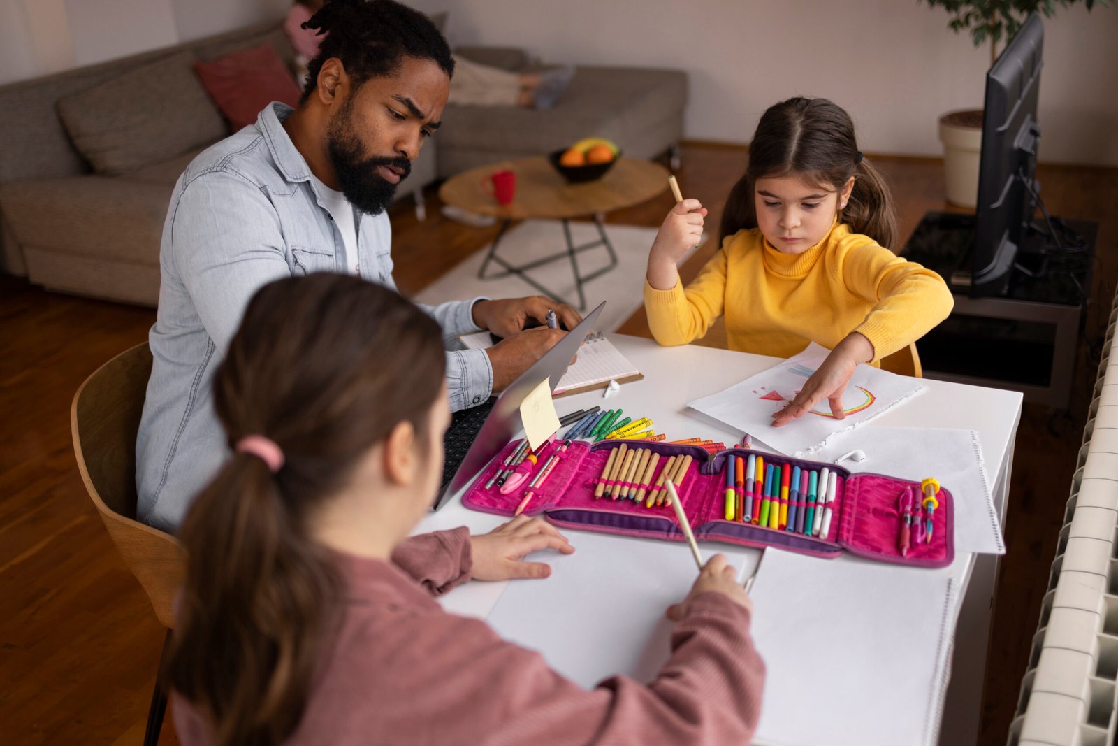 Family learning together at home